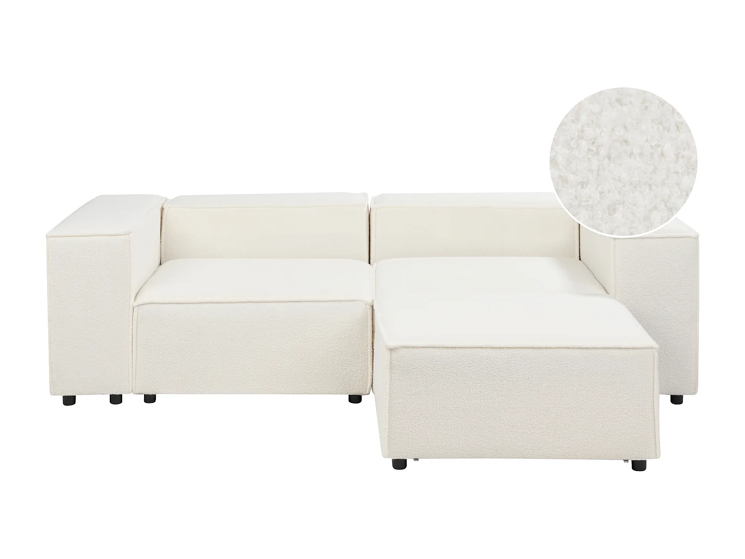 2-Sitzer Sofa Bouclé weiss mit Ottomane APRICA