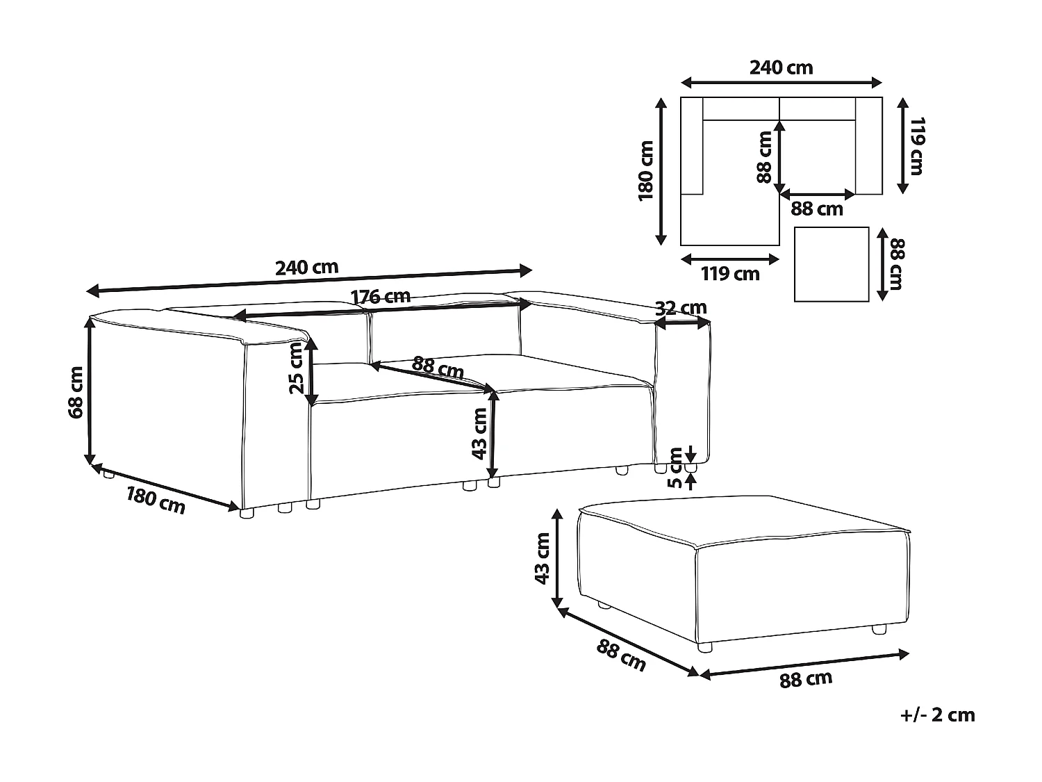 2-Sitzer Sofa Bouclé weiss mit Ottomane APRICA