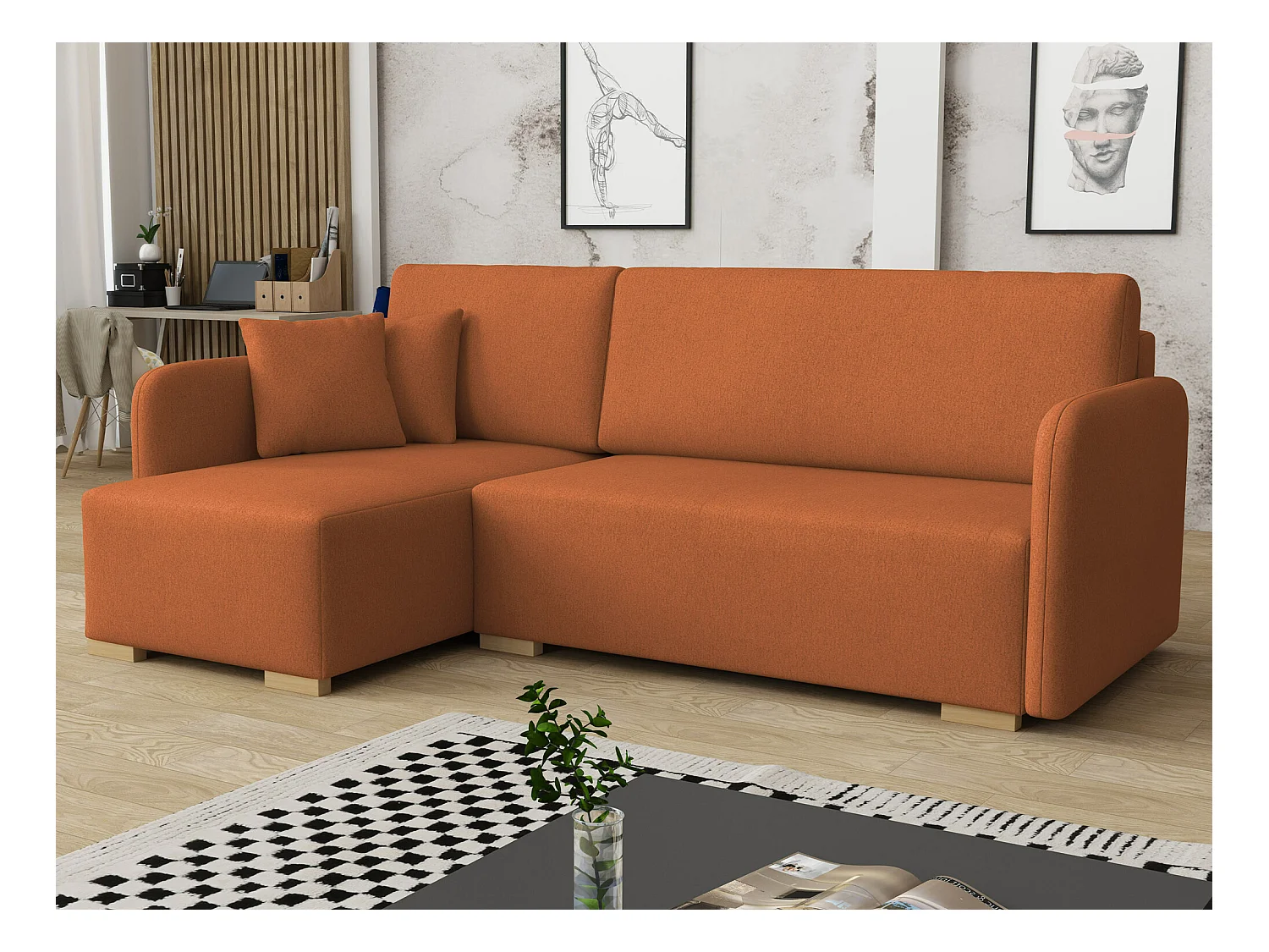 Canapé d'angle Columbus 245, Rouge, Fonction de couchage, Boîte de literie, 220x140x85cm