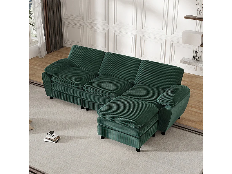 Canape d'angle combiné modulaire vert canapé à double coussin canapé combiné en velours avec lampe et pouf ottoman amovible