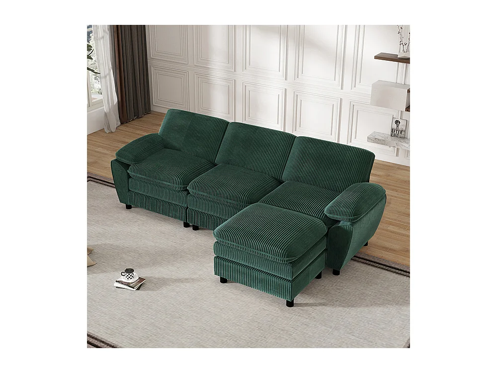 Canape d'angle combiné modulaire vert canapé à double coussin canapé combiné en velours avec lampe et pouf ottoman amovible