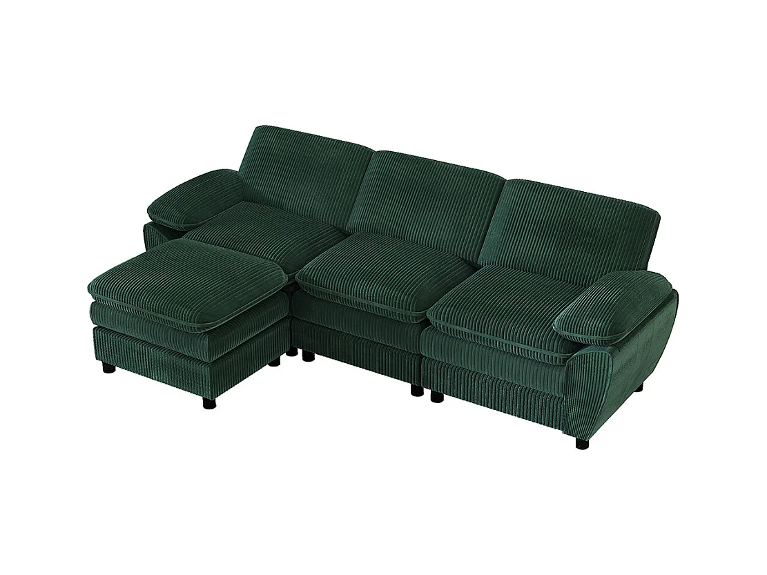 Canape d'angle combiné modulaire vert canapé à double coussin canapé combiné en velours avec lampe et pouf ottoman amovible