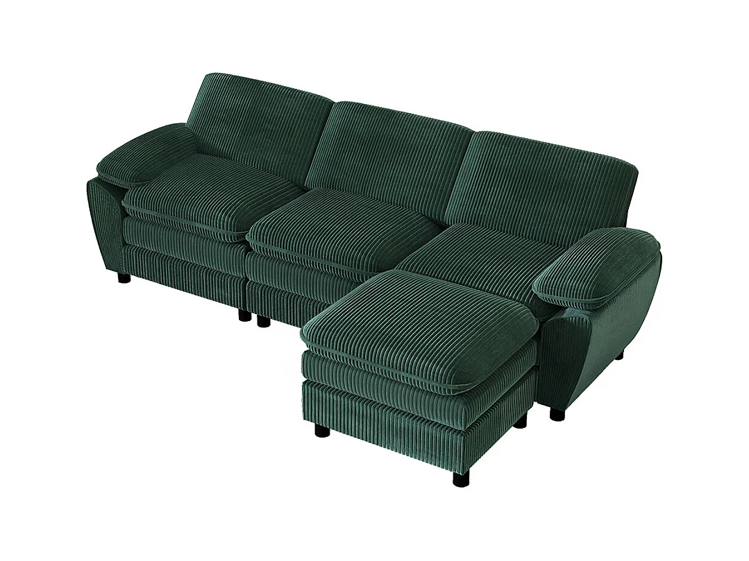 Canape d'angle combiné modulaire vert canapé à double coussin canapé combiné en velours avec lampe et pouf ottoman amovible