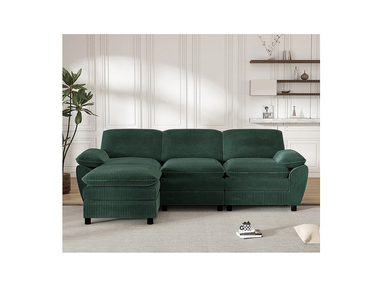 Canape d'angle combiné modulaire vert canapé à double coussin canapé combiné en velours avec lampe et pouf ottoman amovible