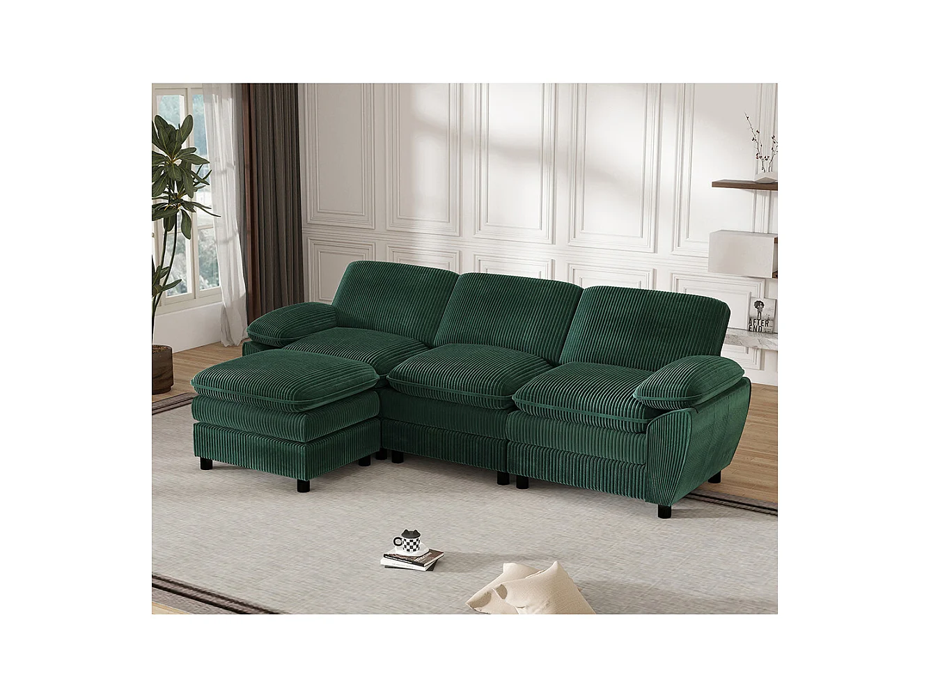 Canape d'angle combiné modulaire vert canapé à double coussin canapé combiné en velours avec lampe et pouf ottoman amovible