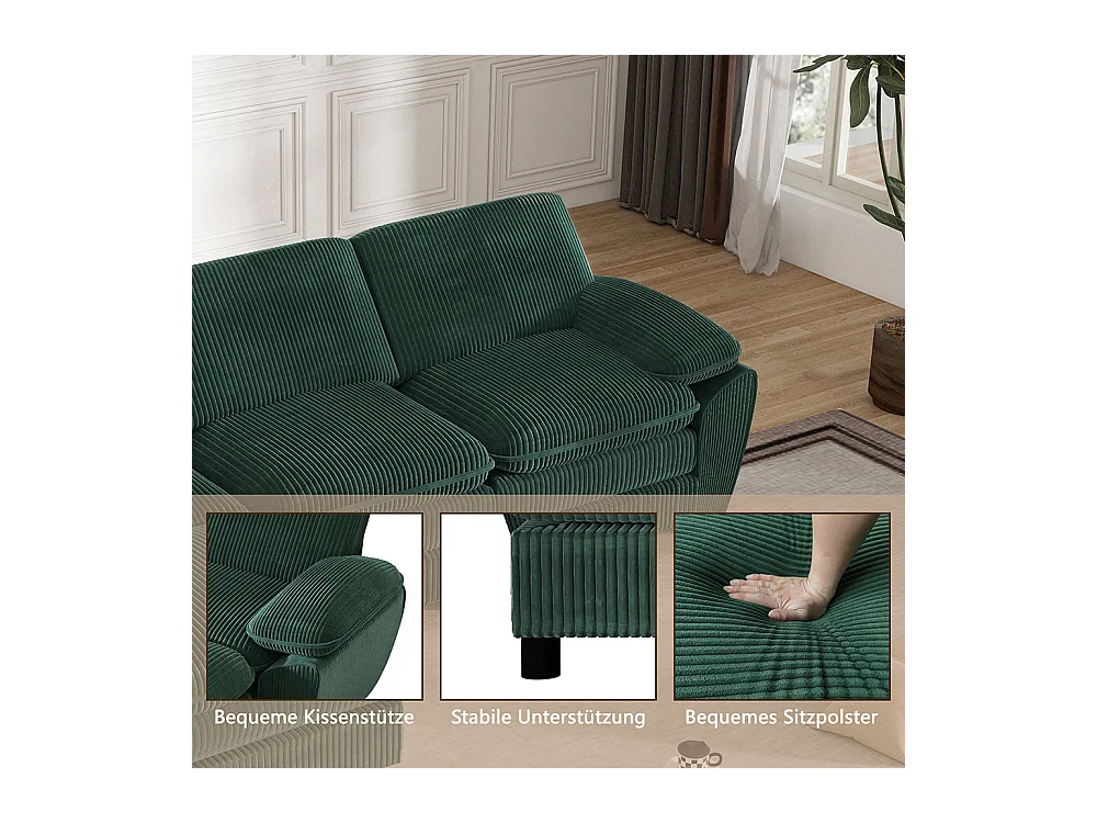 Canape d'angle combiné modulaire vert canapé à double coussin canapé combiné en velours avec lampe et pouf ottoman amovible