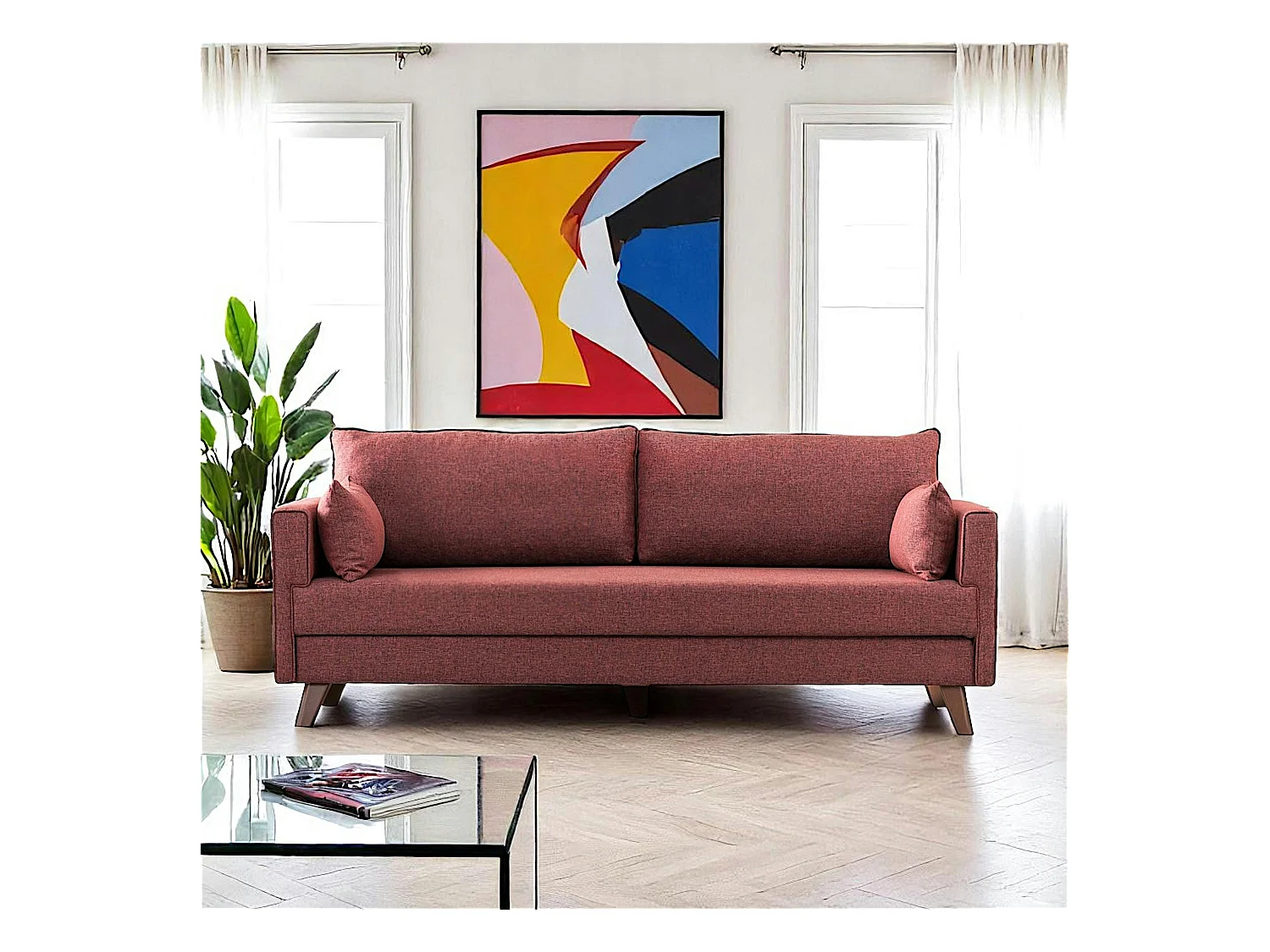 Canapé 3 places rouge chiné - dos droit SPLIT