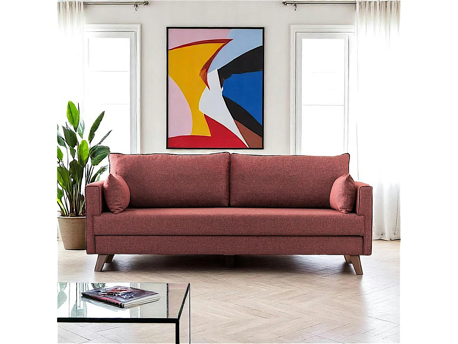 Canapé 3 places rouge chiné - dos droit SPLIT