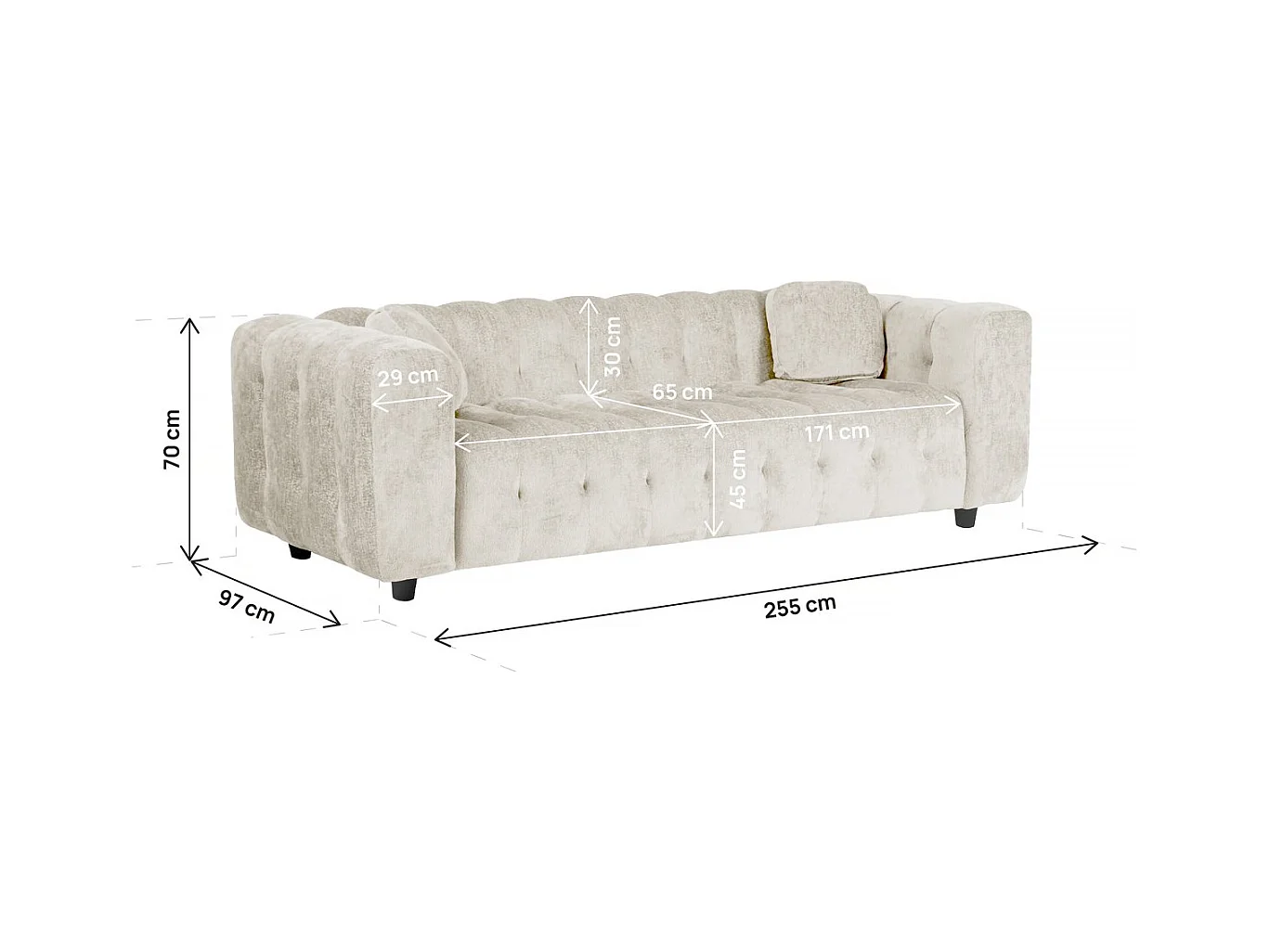 Canapé droit en tissu chenille "Vendome" - 3 places - Beige