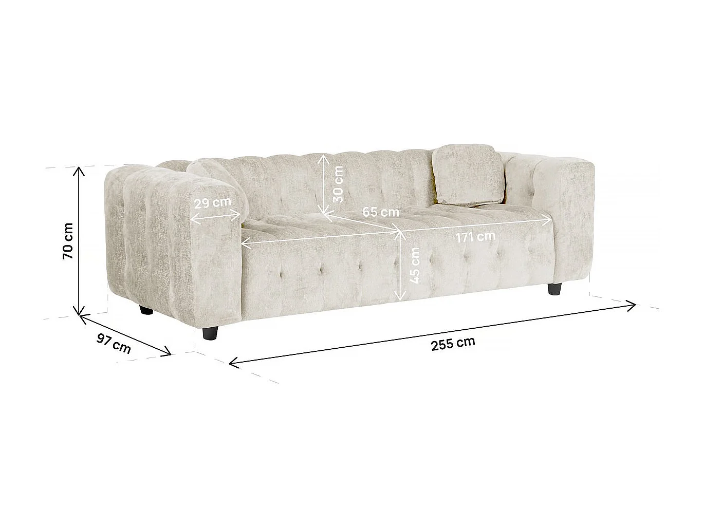 Canapé droit en tissu chenille "Vendome" - 3 places - Beige