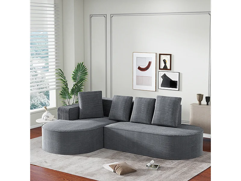 Modulaire hoekbankcombinatie met L-vormige ligstoelen Cloud, moderne diepe zittingen, bank met schuimvulling zonder montage in grijs