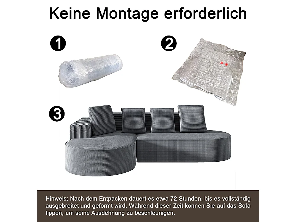 Canape d'angle combiné modulaire chaises longues en L cloud moderne assises profondes canapé à compression de mousse sans assemblage gris