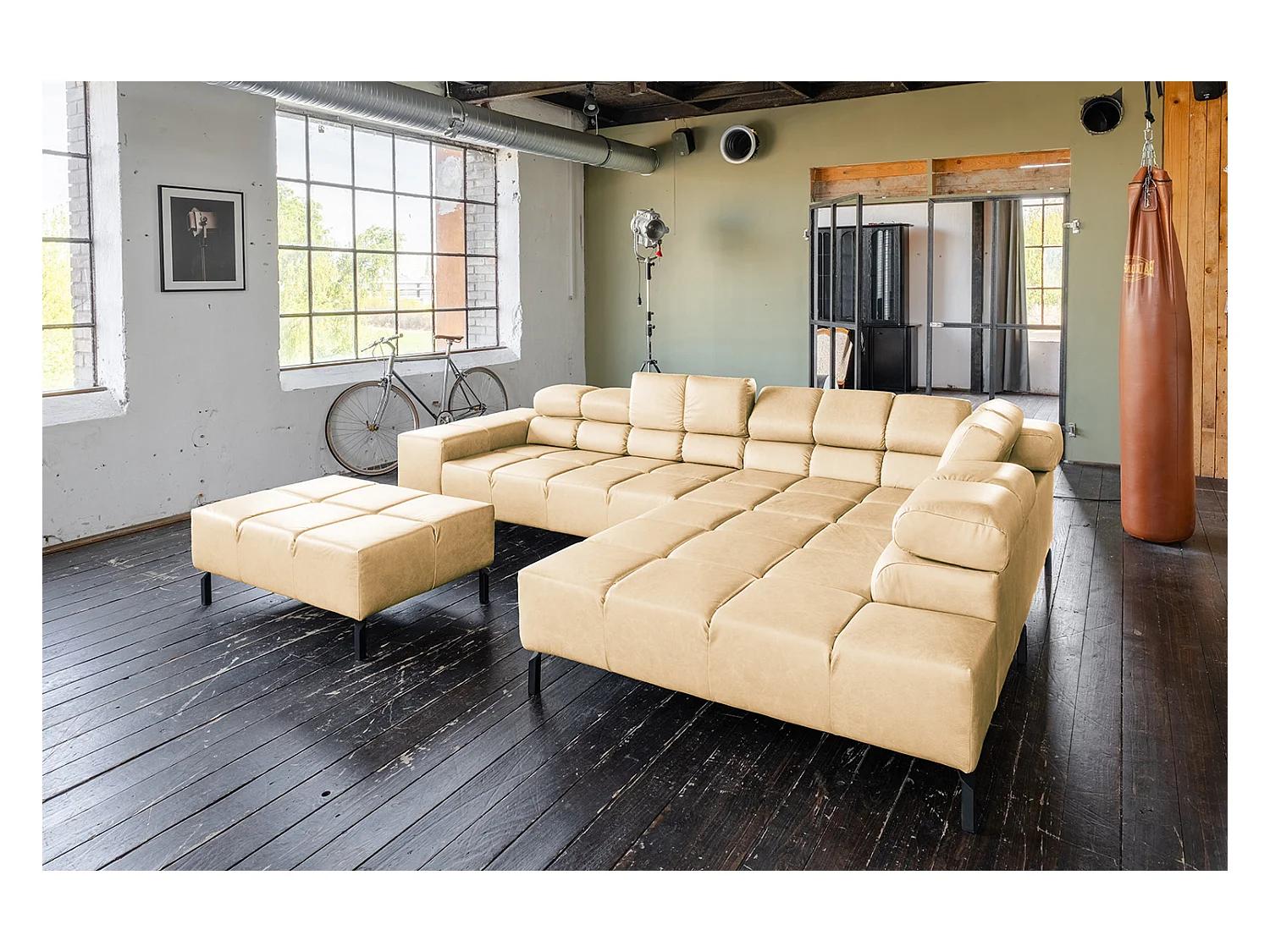Ecksofa - Beige Leder - NELSON
