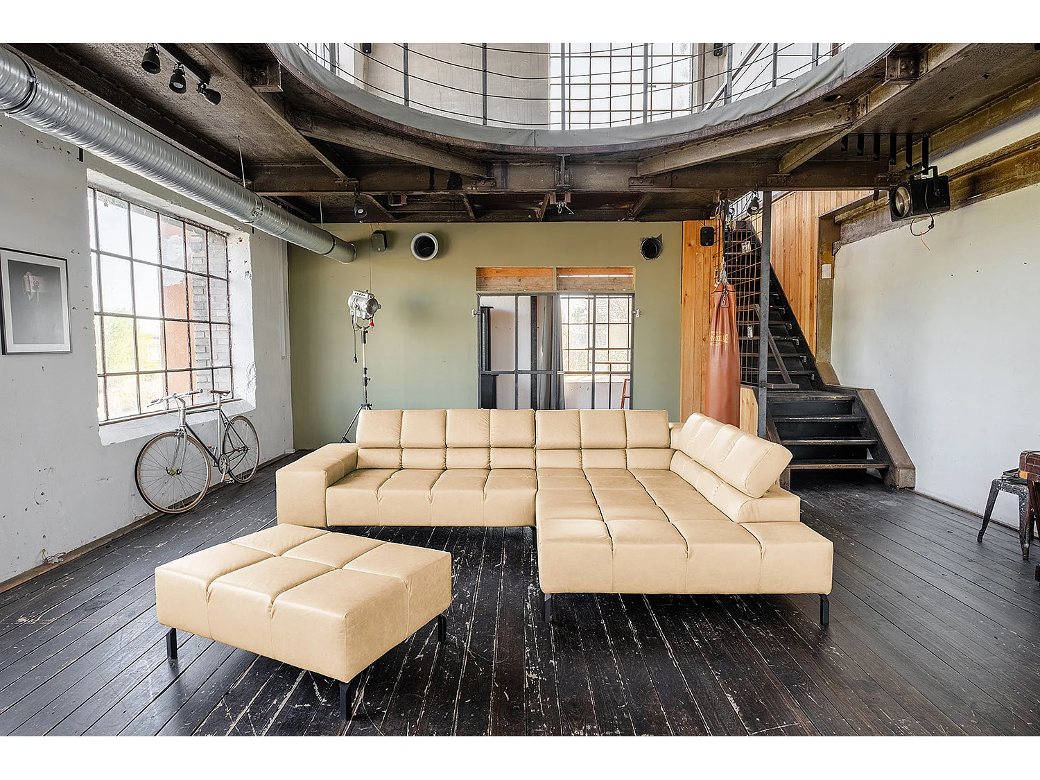 Ecksofa - Beige Leder - NELSON