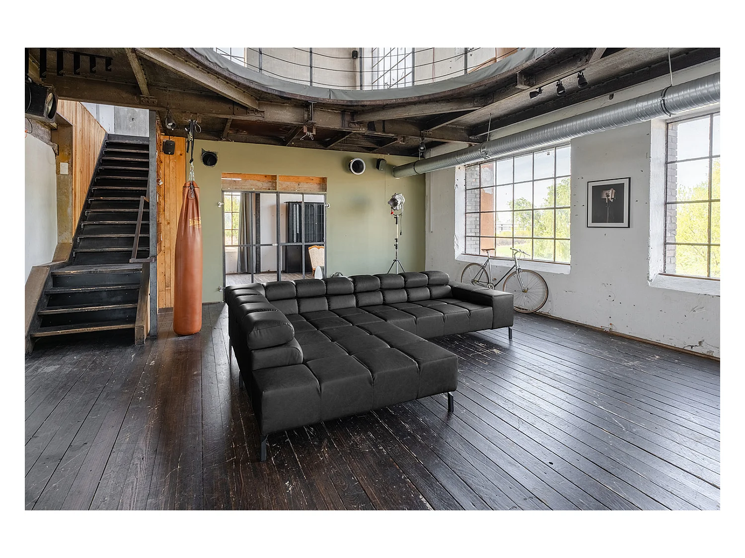 Ecksofa - Schwarz Leder - NELSON