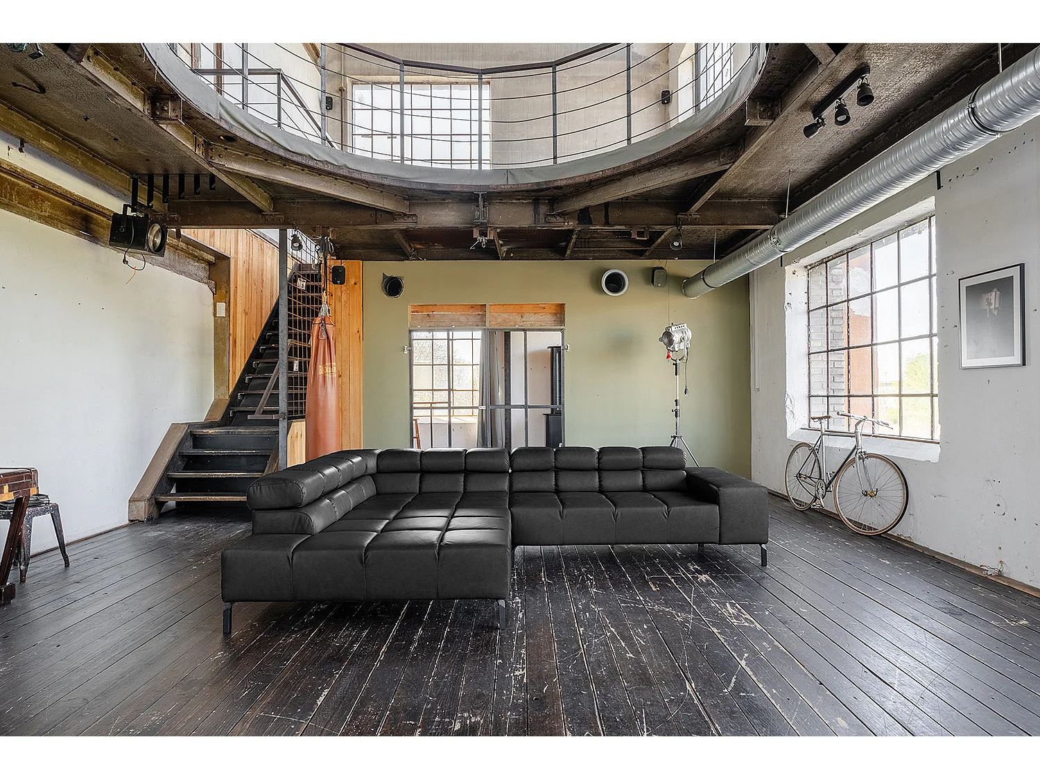 Ecksofa - Schwarz Leder - NELSON