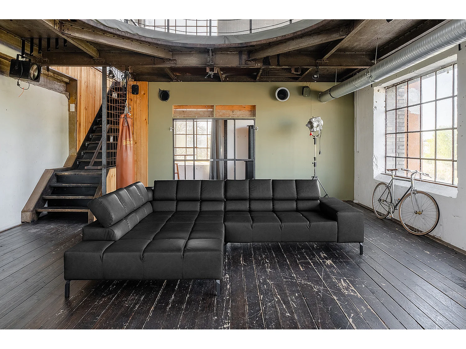 Ecksofa - Schwarz Leder - NELSON