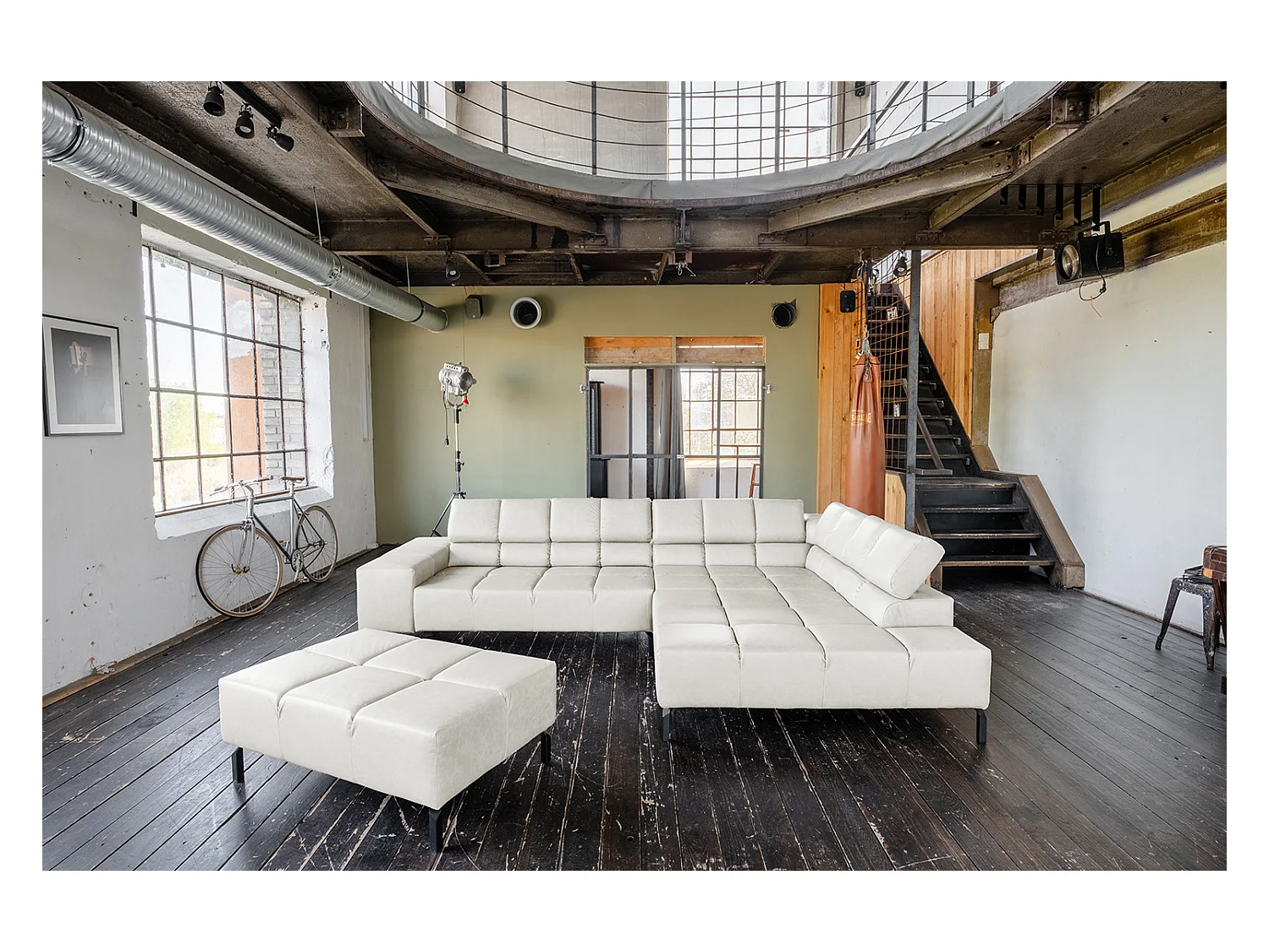 Ecksofa - Hellgrau Leder - NELSON