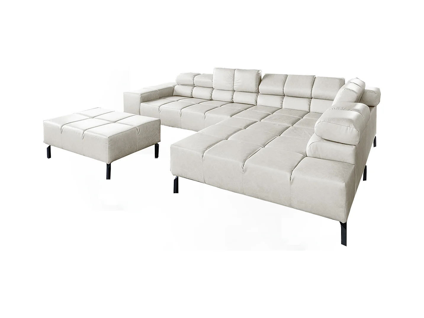 Ecksofa - Hellgrau Leder - NELSON