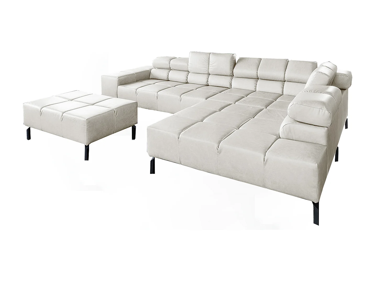 Ecksofa - Hellgrau Leder - NELSON