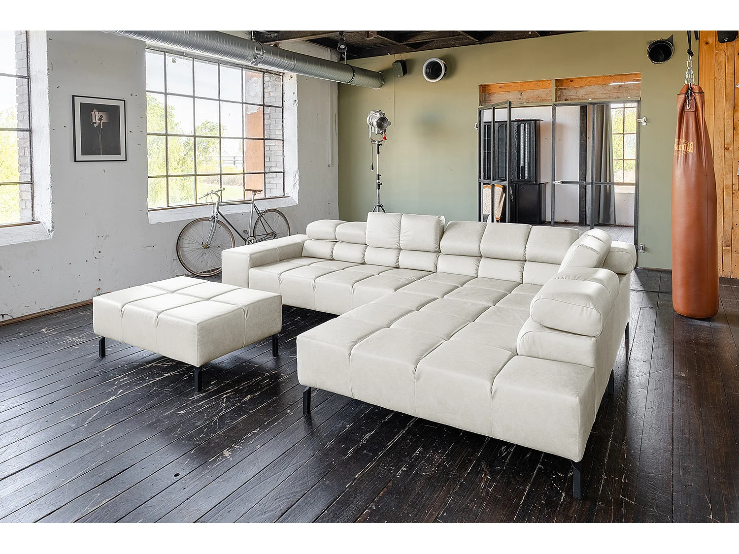 Ecksofa - Hellgrau Leder - NELSON