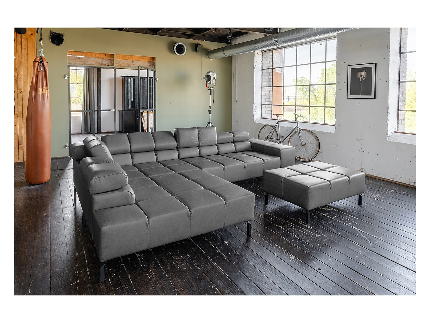 Ecksofa - Anthrazit Leder - NELSON