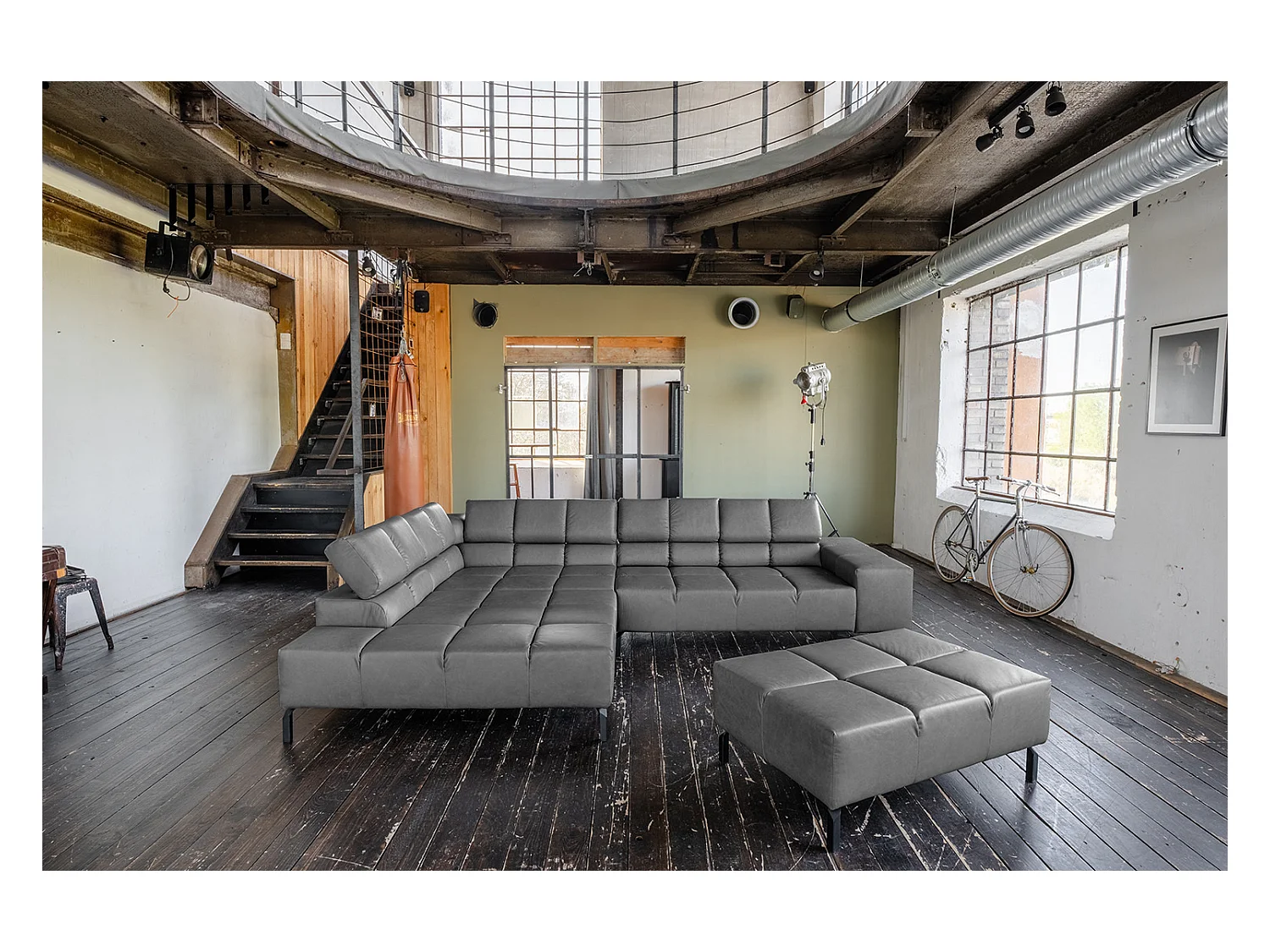 Ecksofa - Anthrazit Leder - NELSON