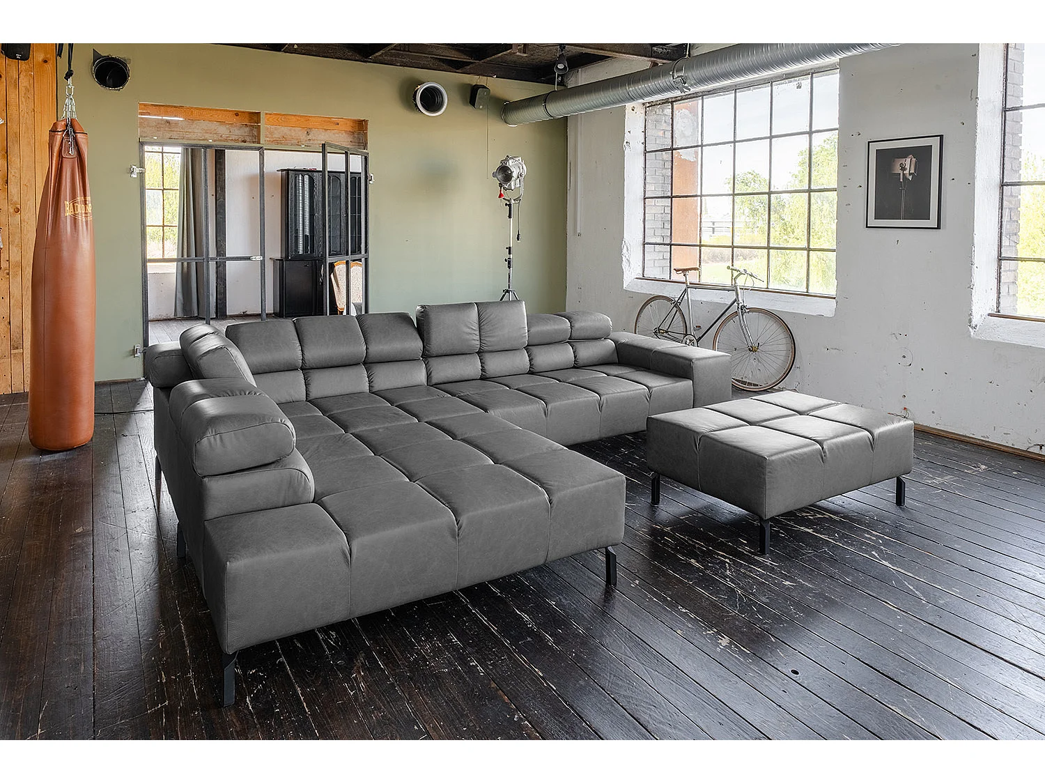 Ecksofa - Anthrazit Leder - NELSON