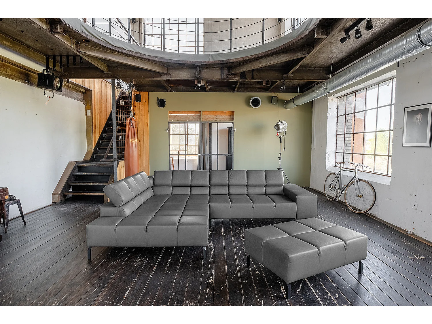 Ecksofa - Anthrazit Leder - NELSON