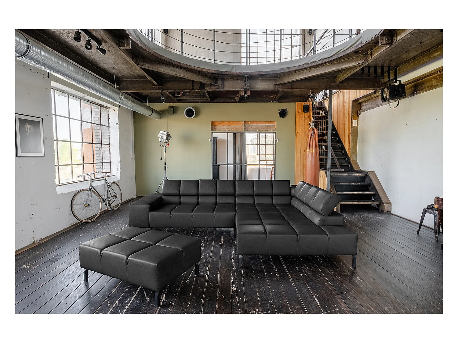 Ecksofa - Schwarz Leder - NELSON