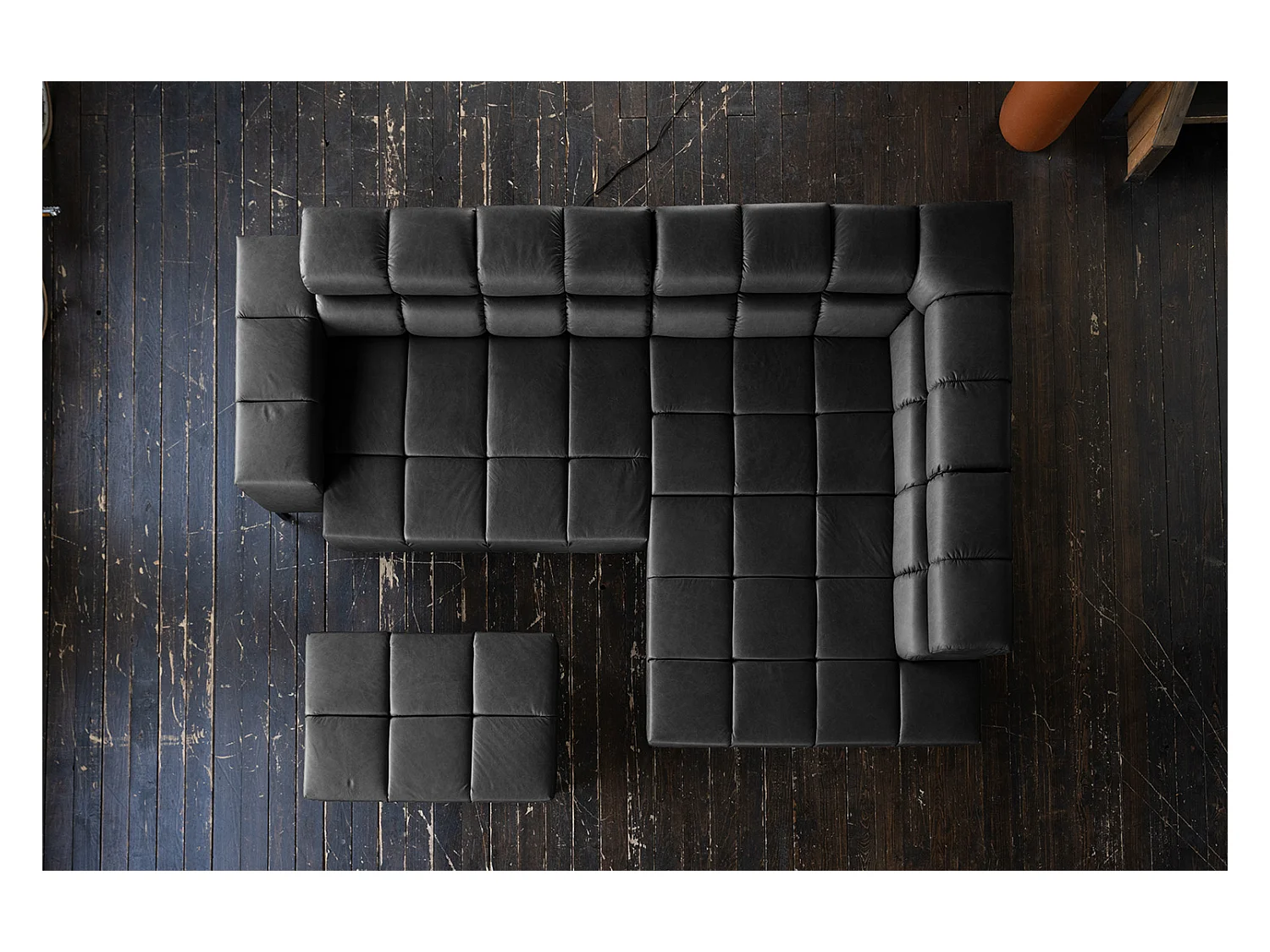 Ecksofa - Schwarz Leder - NELSON