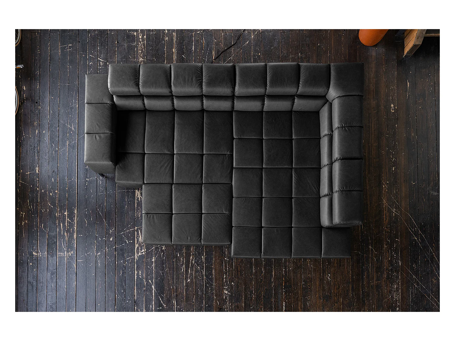 Ecksofa - Schwarz Leder - NELSON