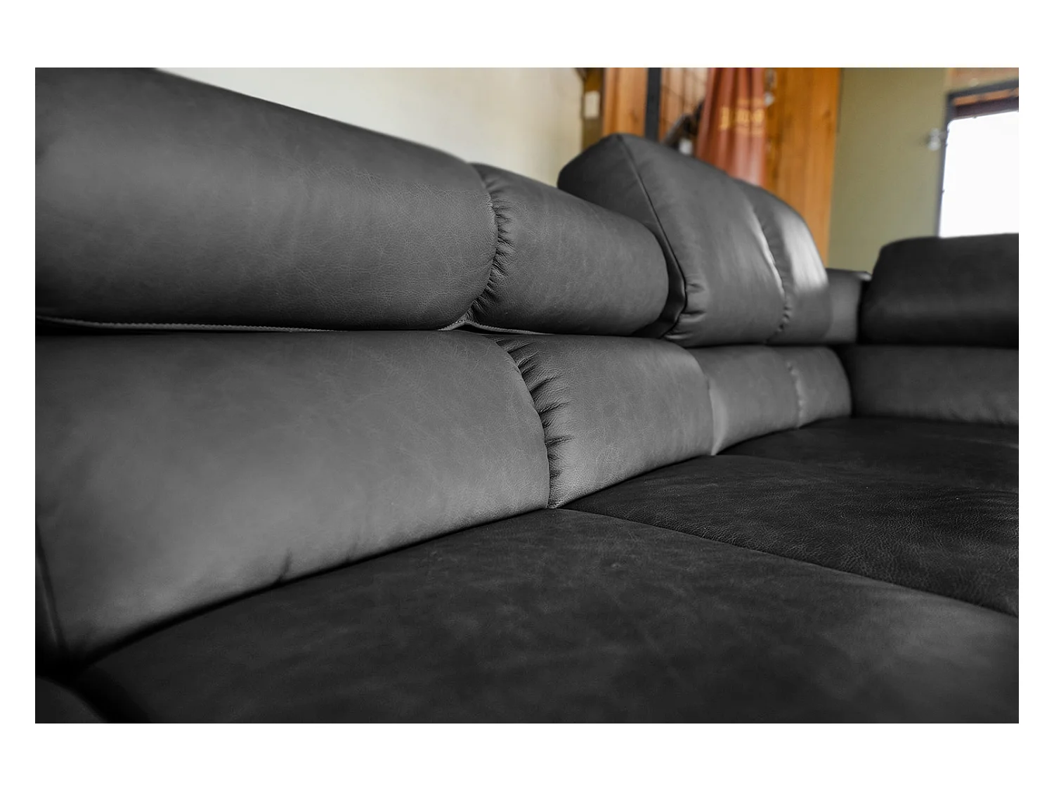 Ecksofa - Schwarz Leder - NELSON