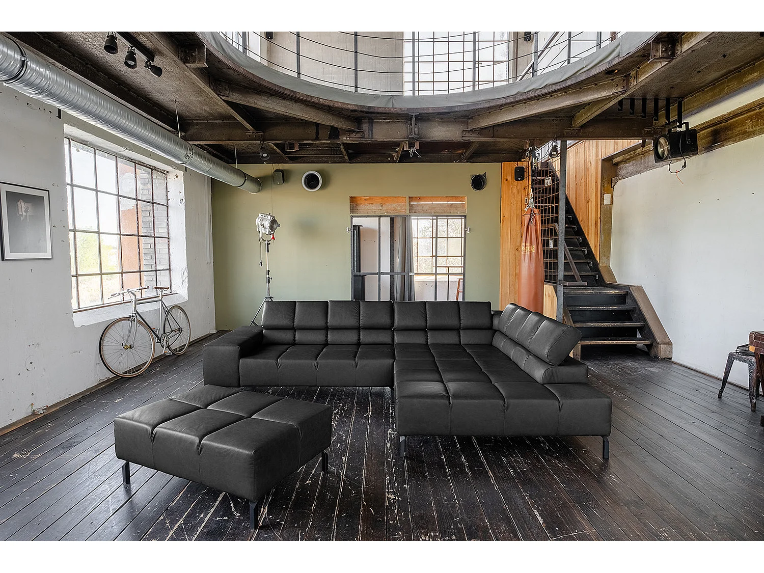 Divano angolare - Nero pelle - NELSON