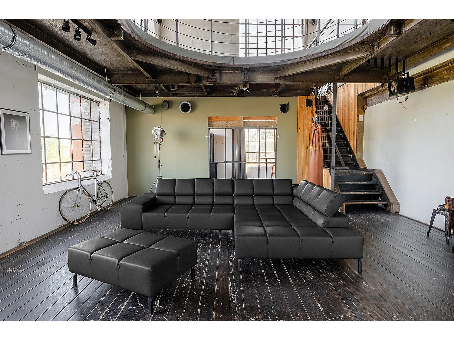 Canapé d'angle - Noir cuir - NELSON