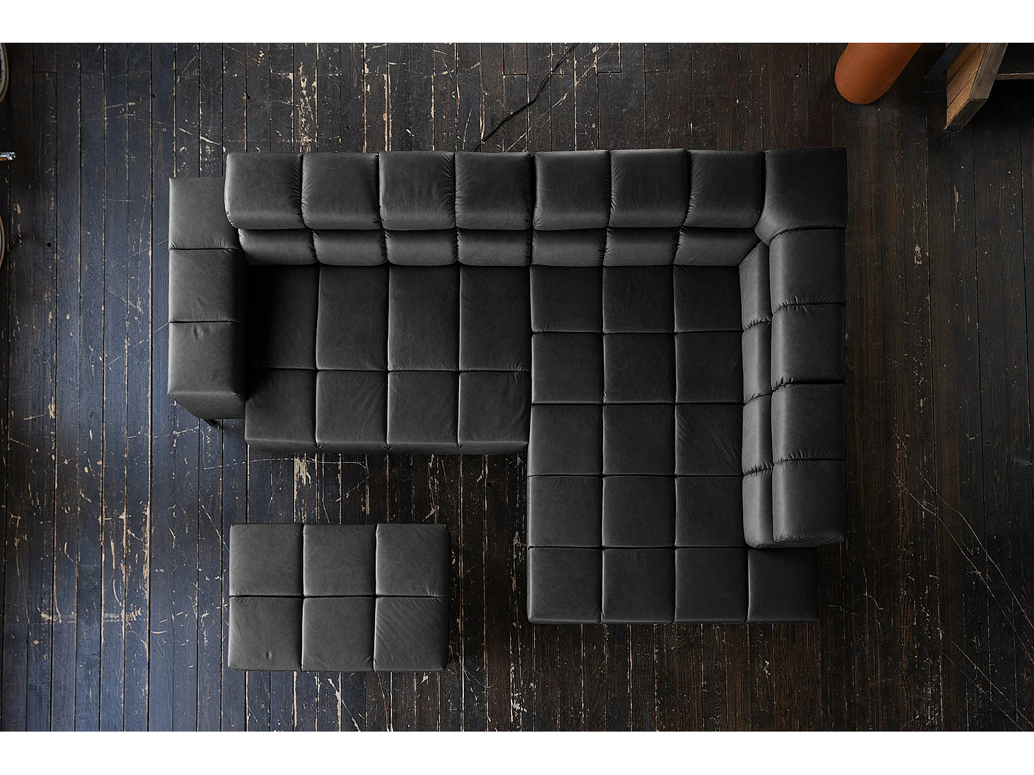 Canapé d'angle - Noir cuir - NELSON