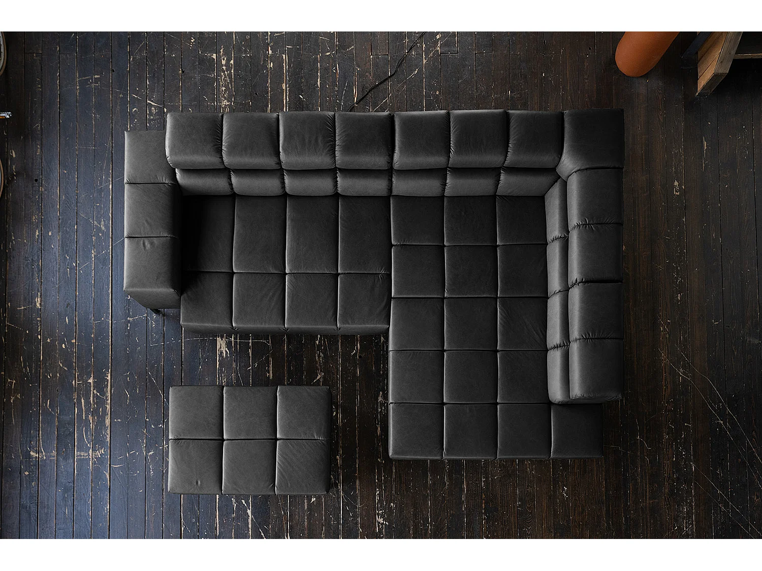 Canapé d'angle - Noir cuir - NELSON