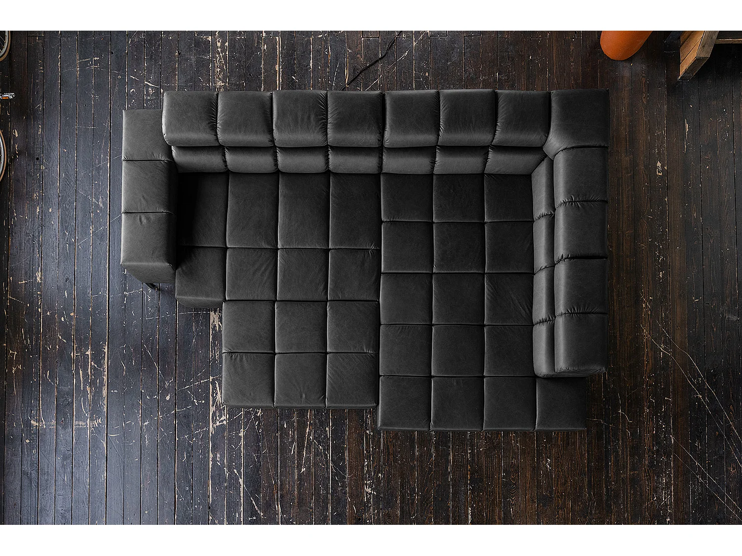 Canapé d'angle - Noir cuir - NELSON