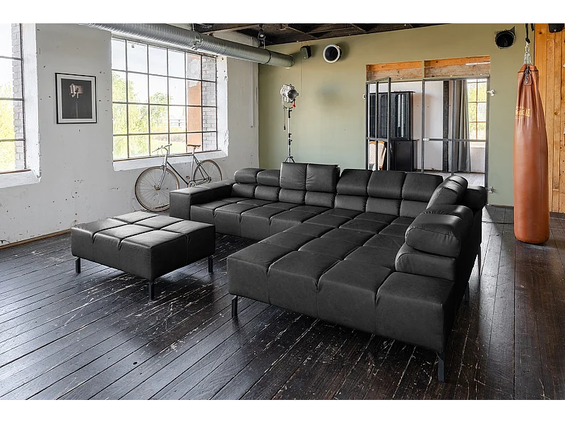 Hoekbank - Zwart Leer - NELSON