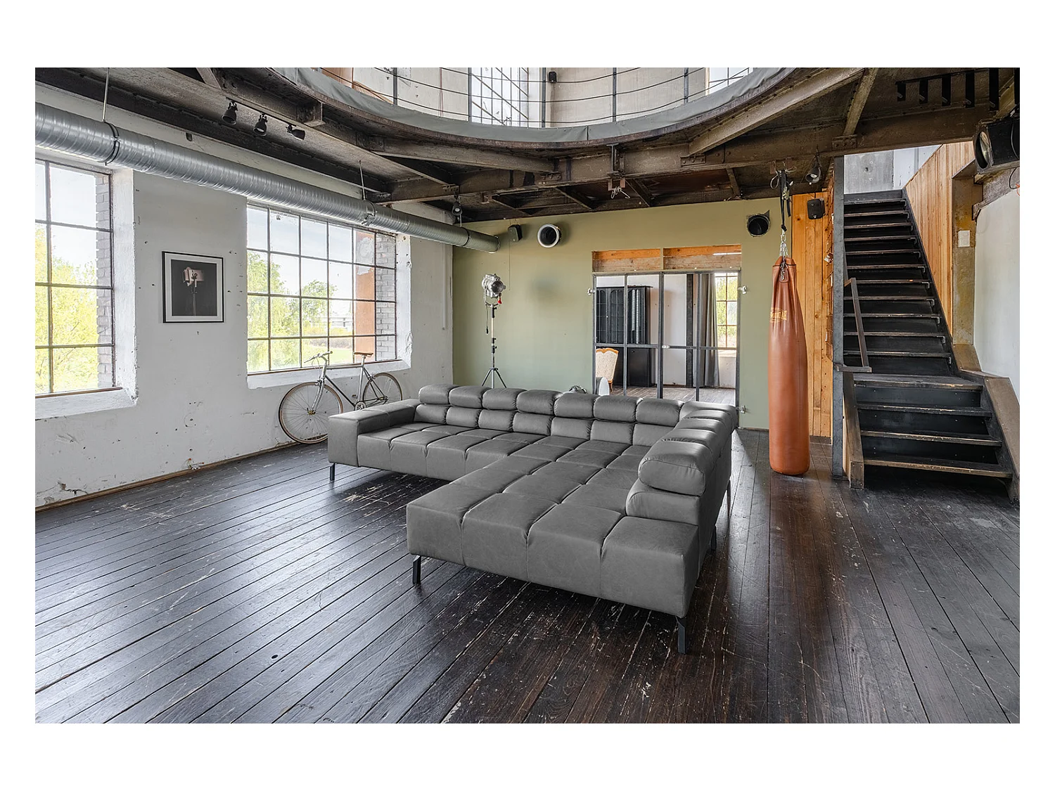 Ecksofa - Anthrazit Leder - NELSON