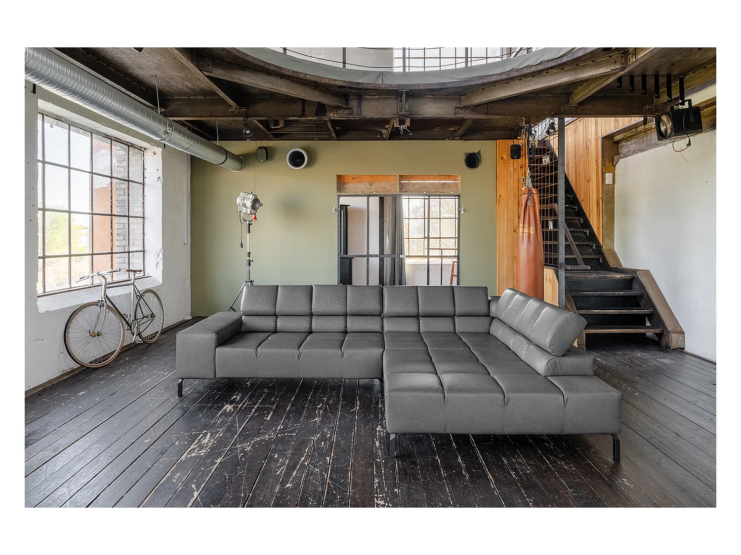 Ecksofa - Anthrazit Leder - NELSON