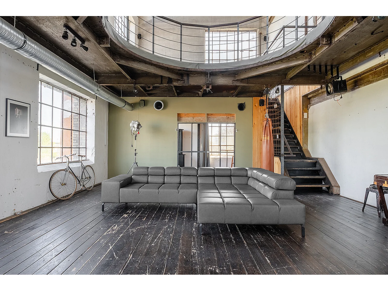 Ecksofa - Anthrazit Leder - NELSON