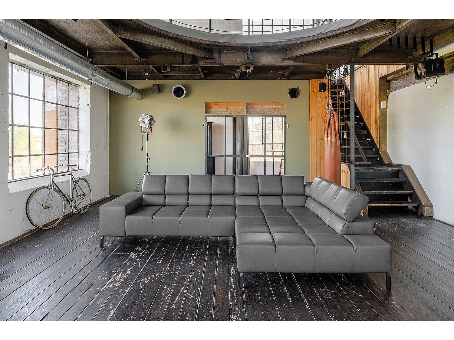 Canapé d'angle - anthracite cuir - NELSON