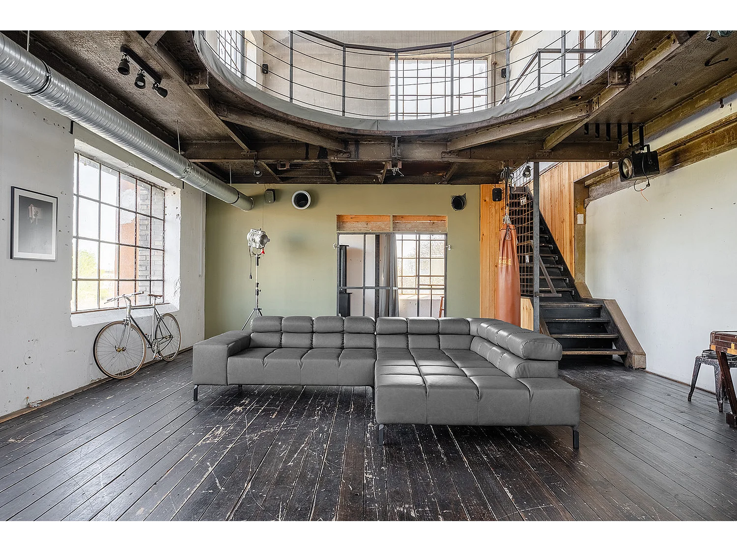 Canapé d'angle - anthracite cuir - NELSON