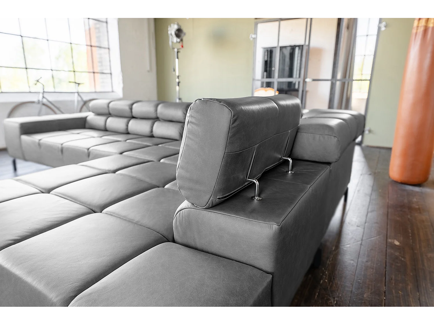 Canapé d'angle - anthracite cuir - NELSON