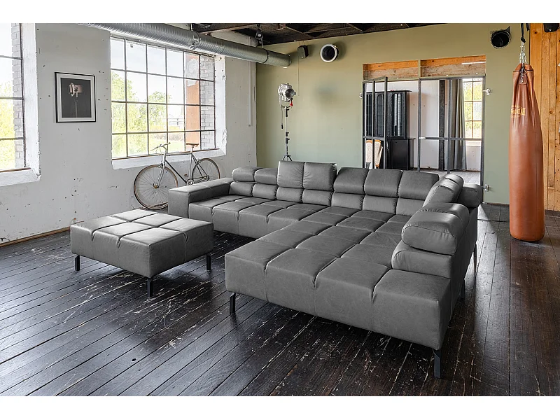 Ecksofa - Anthrazit Leder - NELSON