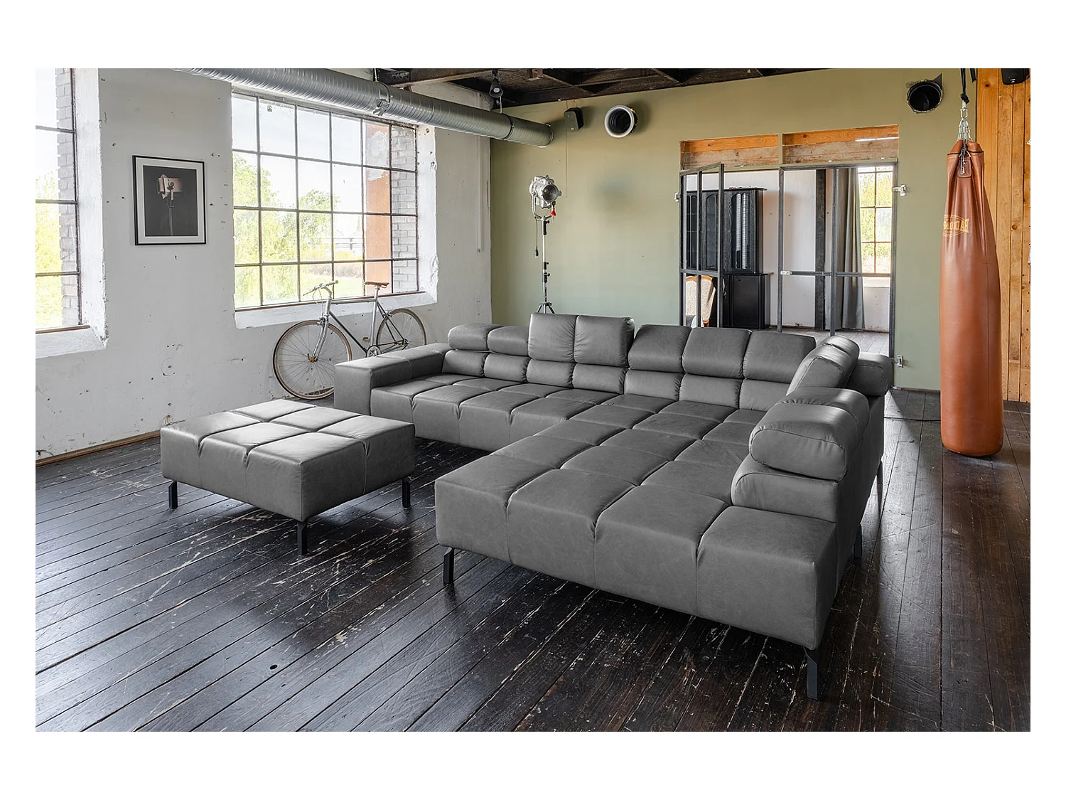 Sofá esquinero - antracita piel - NELSON