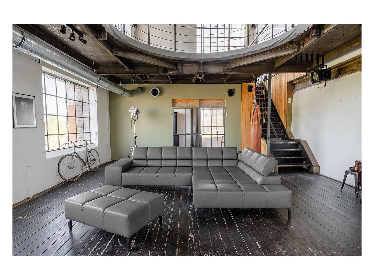 Sofá esquinero - antracita piel - NELSON