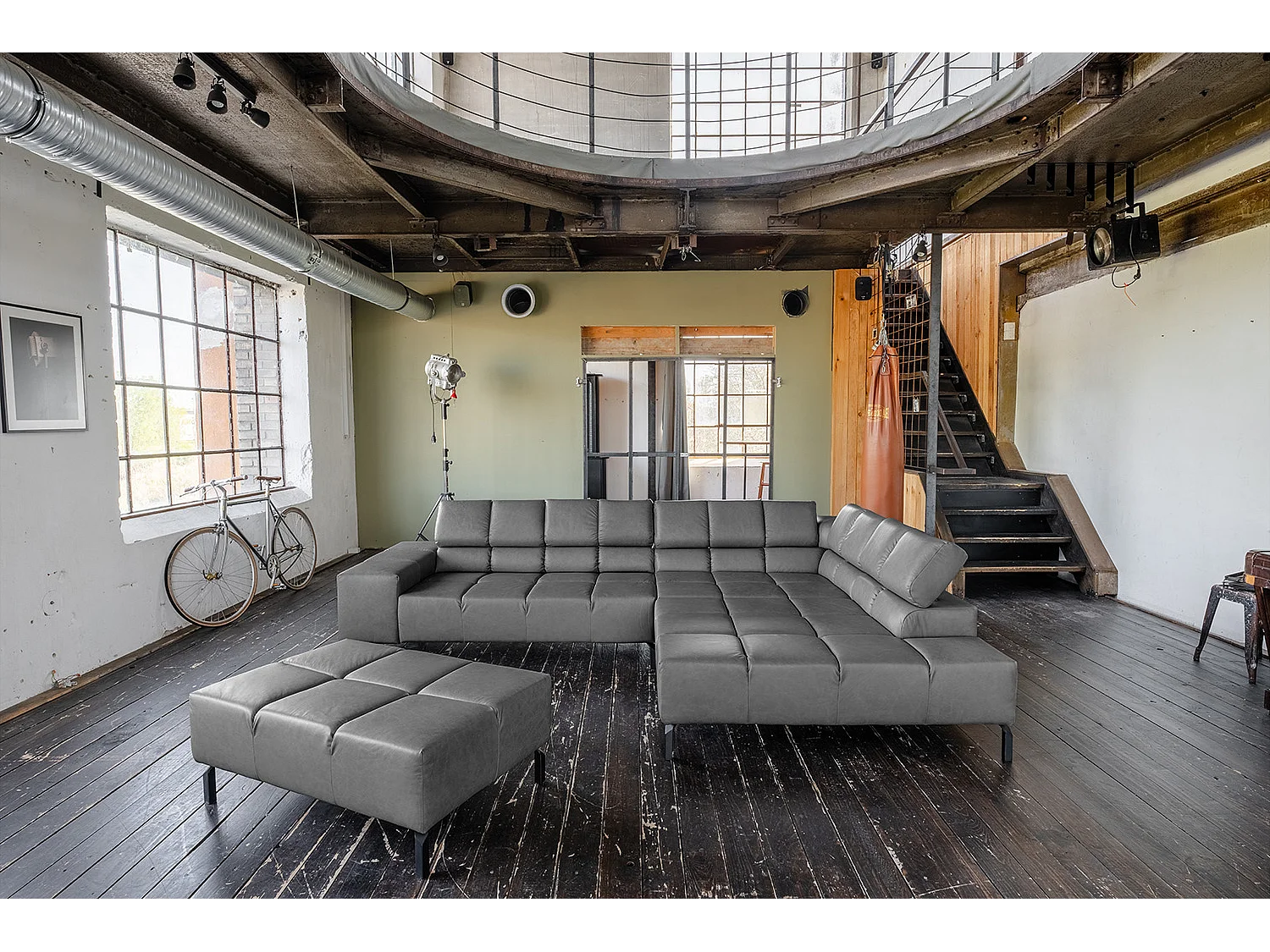 Sofá esquinero - antracita piel - NELSON