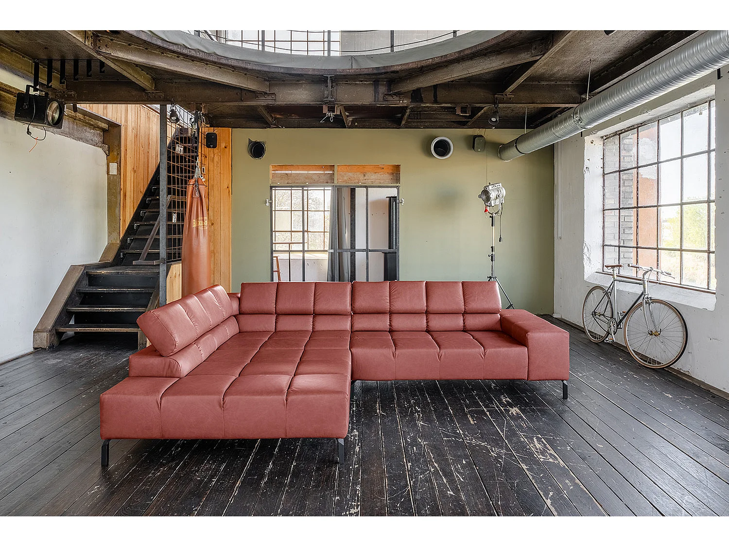 Ecksofa - Rot Leder - NELSON